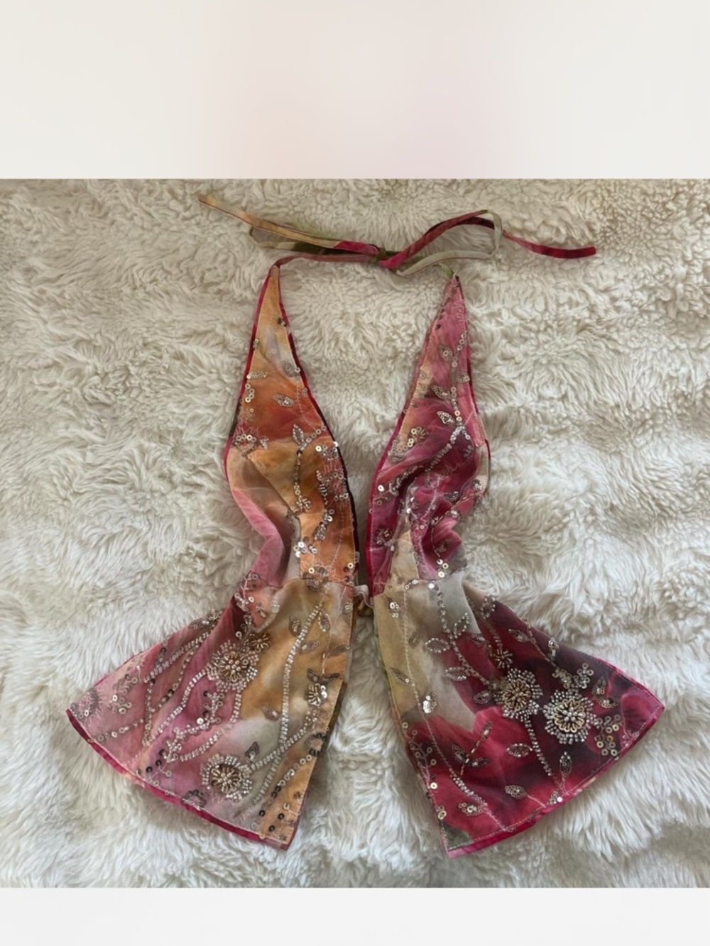 Embellished Halter Crop Top in Pink Multi